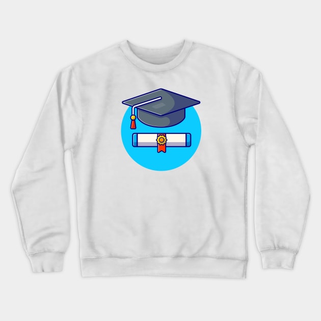 Graduation Hat And Bachelor Certificates Cartoon Vector Icon Illustration Crewneck Sweatshirt by Catalyst Labs